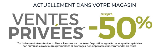 Profitez des Ventes Privées Mobilier de France avec jusqu'à -50 % sur une sélection de meubles, canapés et literie.