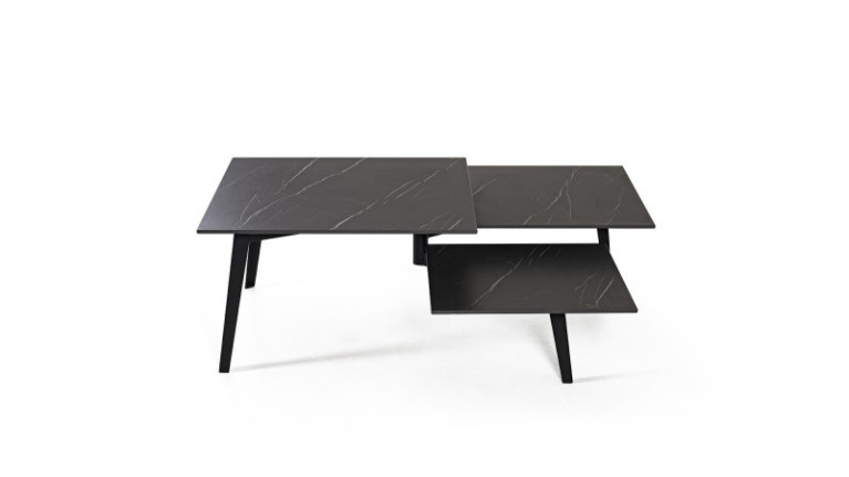 Table basse MONCEAU | Dessus ceramique piètement métal laque noir