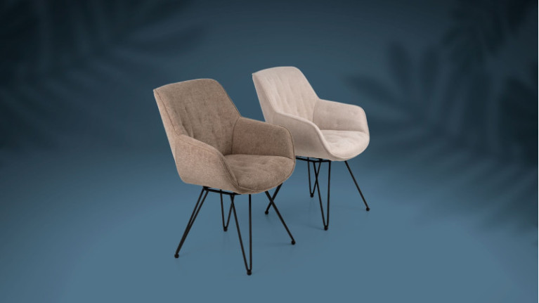 Fauteuil tissu JULIA I Assise couettée et piétement épingle en métal