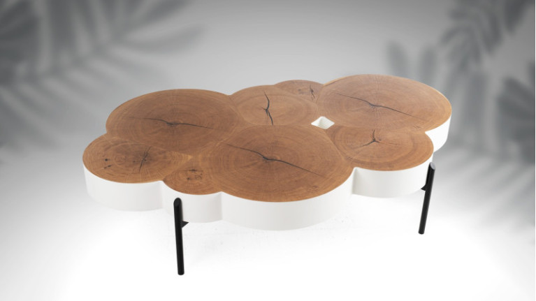 Table basse ROSACE I Douce alliance placage chêne naturel et laque