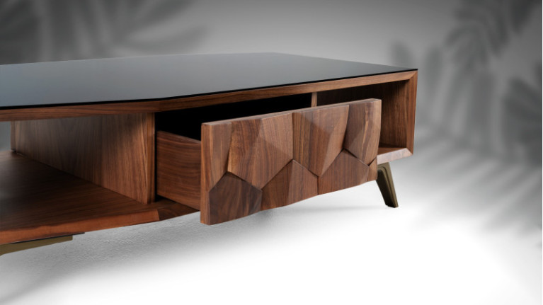 Table basse en noyer MIELLAT - entre le style art déco et contemporain