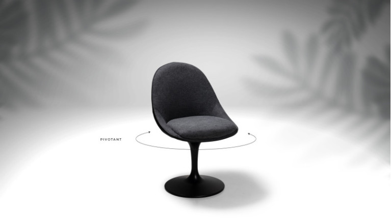 Chaise pivotante noire SONIA | Pied tulipe et assise rembourrée