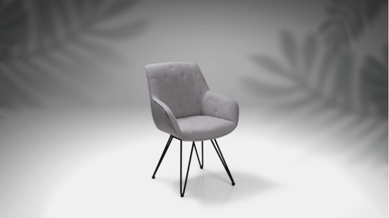 Fauteuil tissu JULIA I Assise couettée et piétement épingle en métal