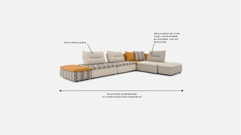 Canapé droit modulable BYBLOS | Confort supérieur mousse HR+