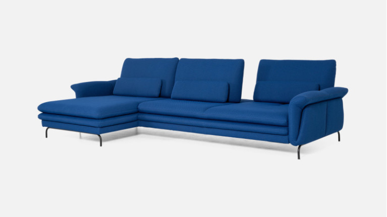 Canapé d'angle chaise longue RABAT en tissu bleu 3D