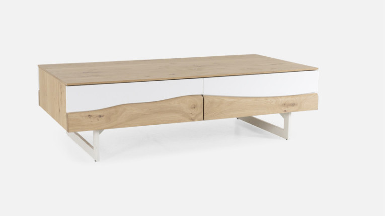 Table basse 2 tiroirs en bois et laque RACINE