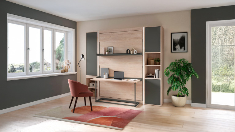 Lit escamotable vertical avec bureau SMART | Gain de place assuré