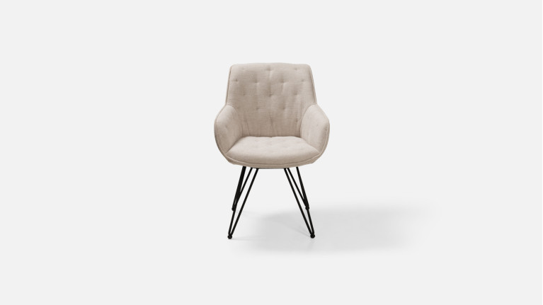 Fauteuil tissu JULIA I Assise couettée et piétement épingle en métal