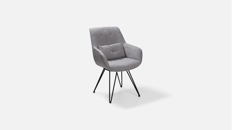 Fauteuil tissu JULIA I Assise couettée et piétement épingle en métal