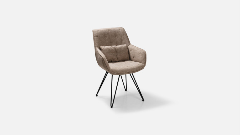 Fauteuil tissu JULIA I Assise couettée et piétement épingle en métal