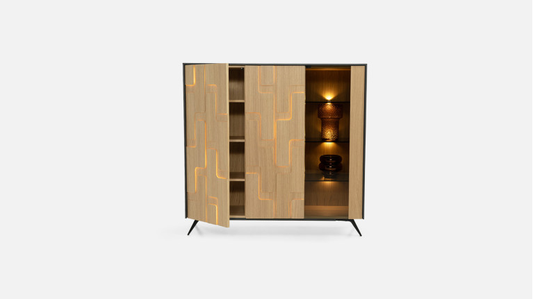 Vitrine 3 portes chêne PUZZLE | Un design sculptural