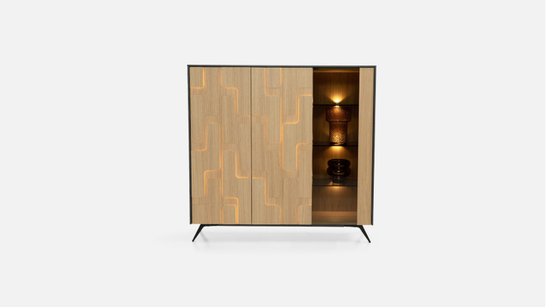 Vitrine 3 portes chêne PUZZLE | Un design sculptural