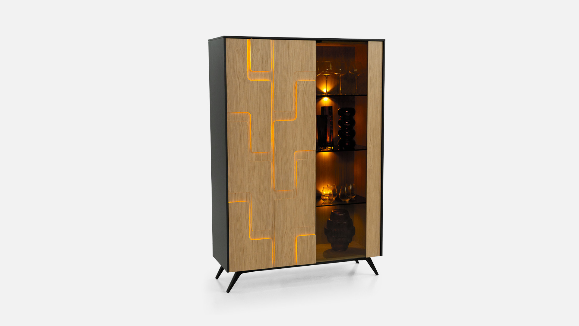 Vitrine 2 portes chêne PUZZLE | Un design sculptural