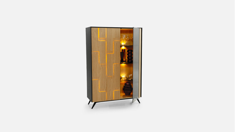 Vitrine 2 portes chêne PUZZLE | Un design sculptural