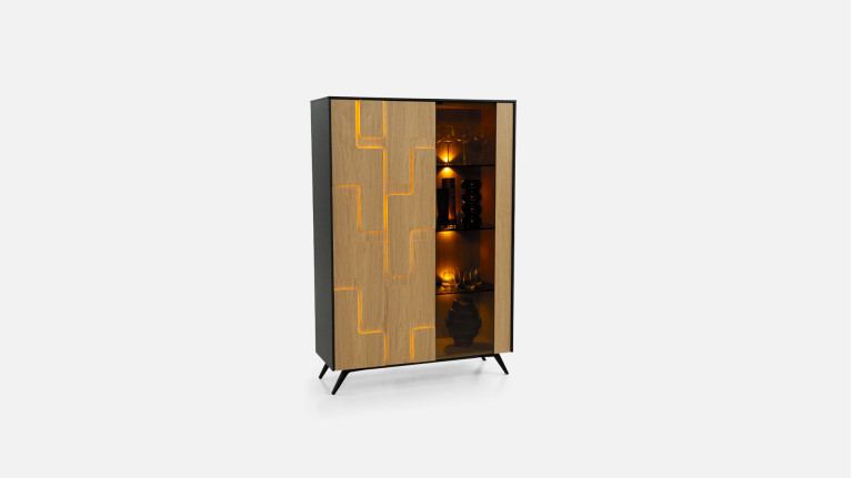 Vitrine 2 portes chêne PUZZLE | Un design sculptural