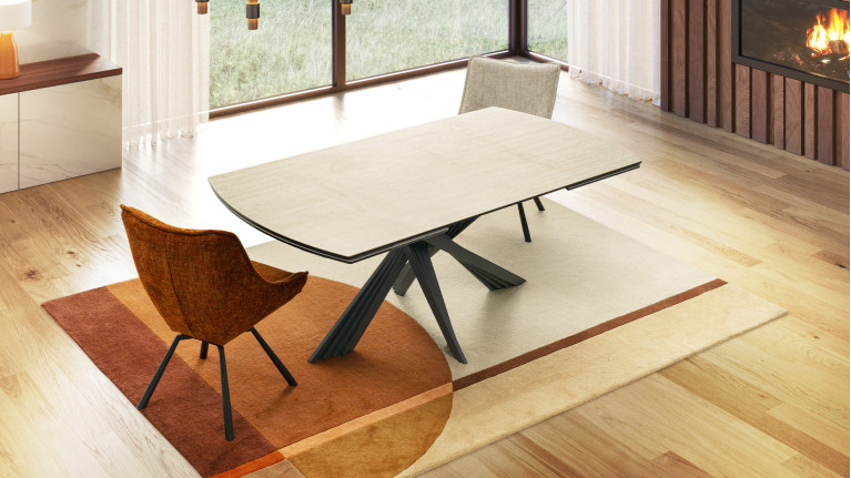 Table de repas extensible céramique travertin ROSA | Design raffiné