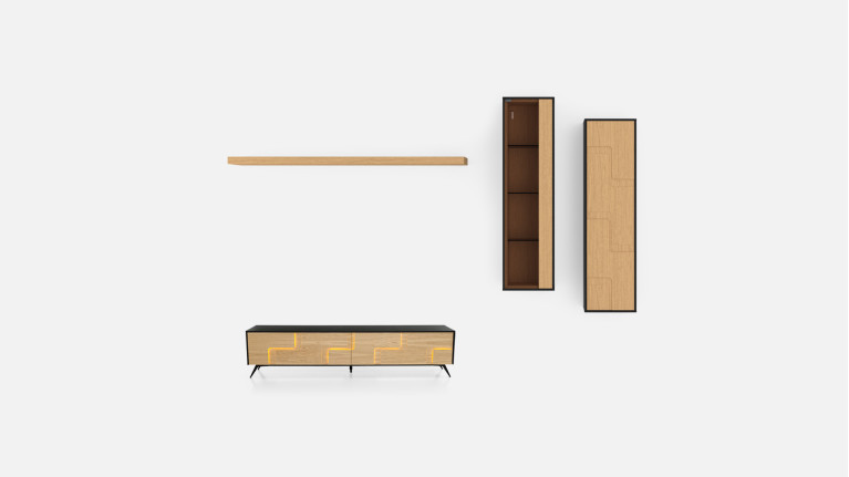 Meuble TV 2 portes abattantes PUZZLE | Élégance et fonctionnalité