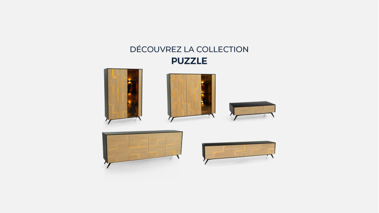 Buffet 4 portes chêne noir PUZZLE | Élégance et fonctionnalité