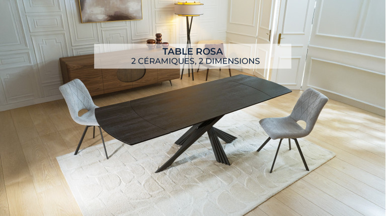 Table de repas extensible céramique travertin ROSA | Design raffiné