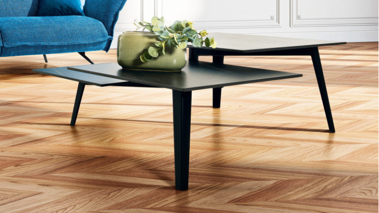 Table basse MONCEAU | Dessus ceramique piètement métal laque noir