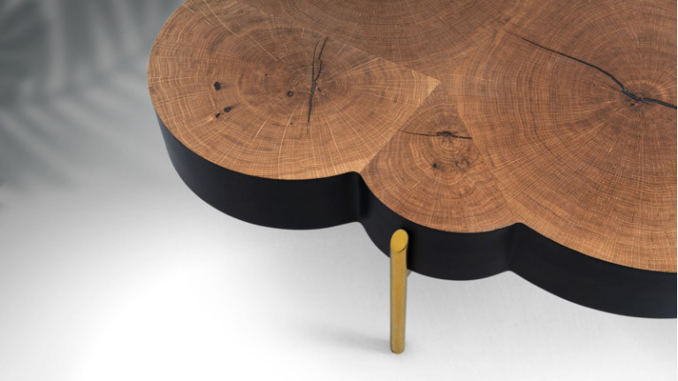 Table basse ROSACE I Douce alliance placage chêne naturel et laque