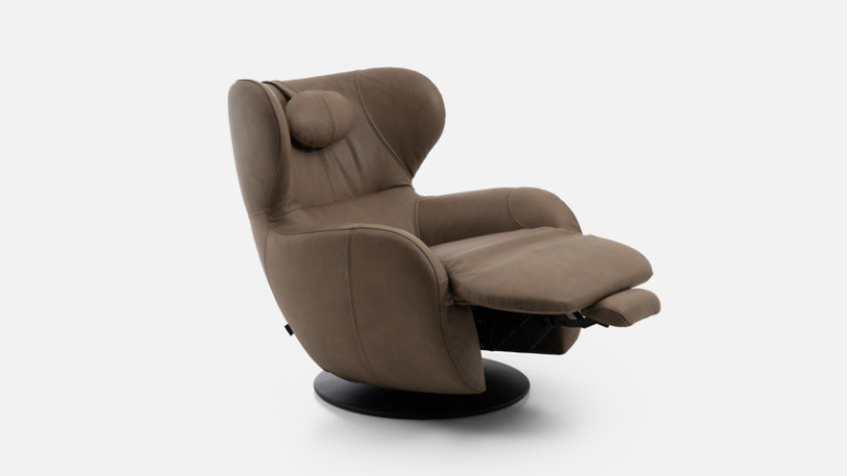 Fauteuil relaxation pivotant cuir marron COCOON