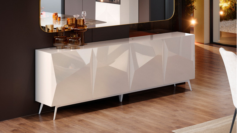 Buffet 4 portes laque brillante ORIGAMI | Design minimaliste