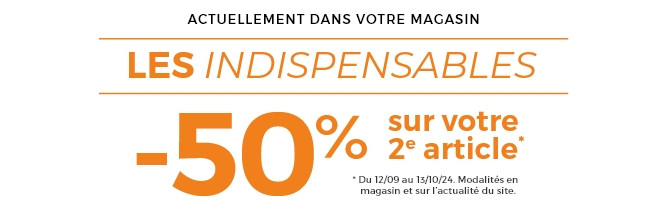 Offrez-vous encore plus de style, plus de confort avec -50% de remise immédiate sur le modèle votre choix, sur toutes nos collections